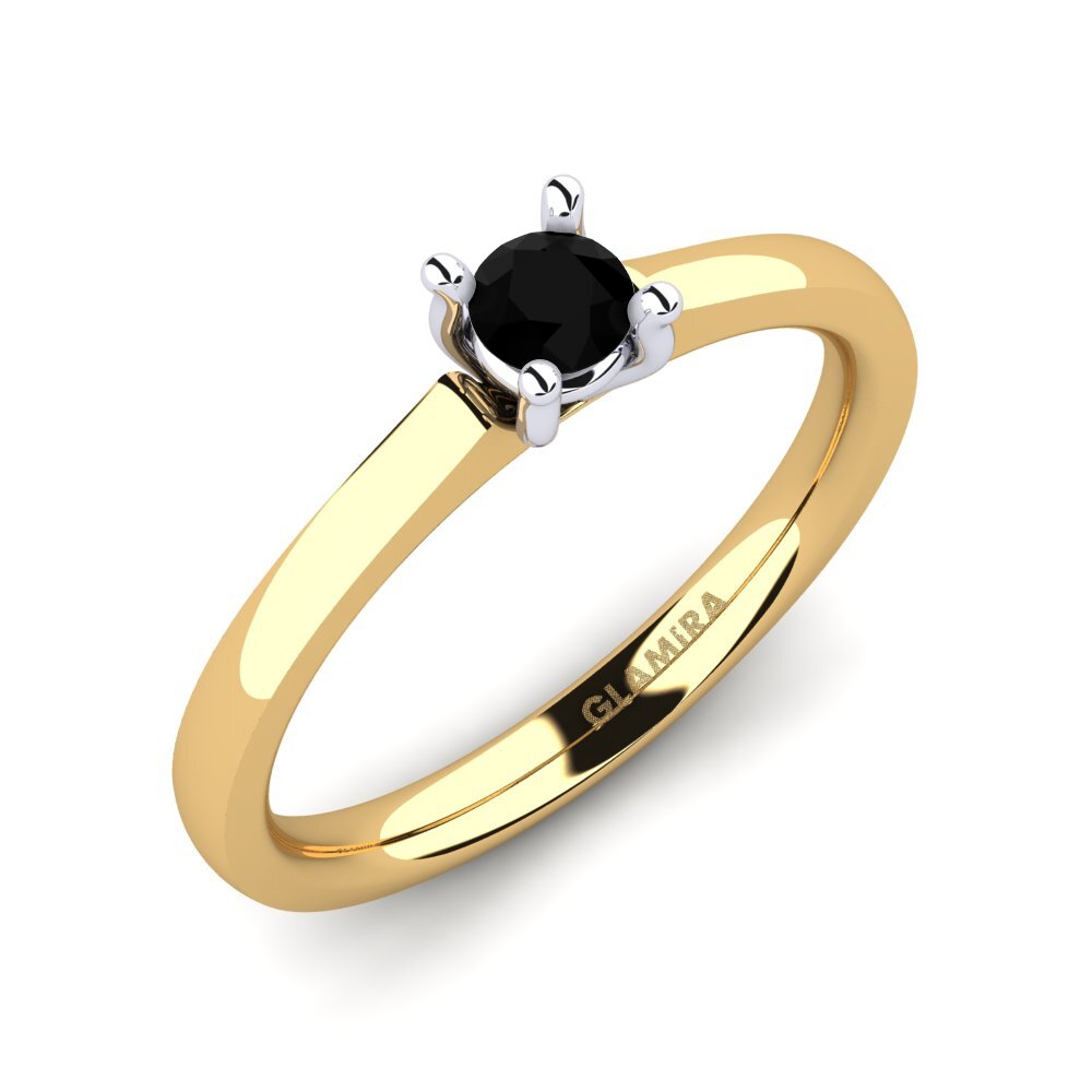 Oro Giallo & Bianco 375 Diamante Nero Anello da donna Ersilia