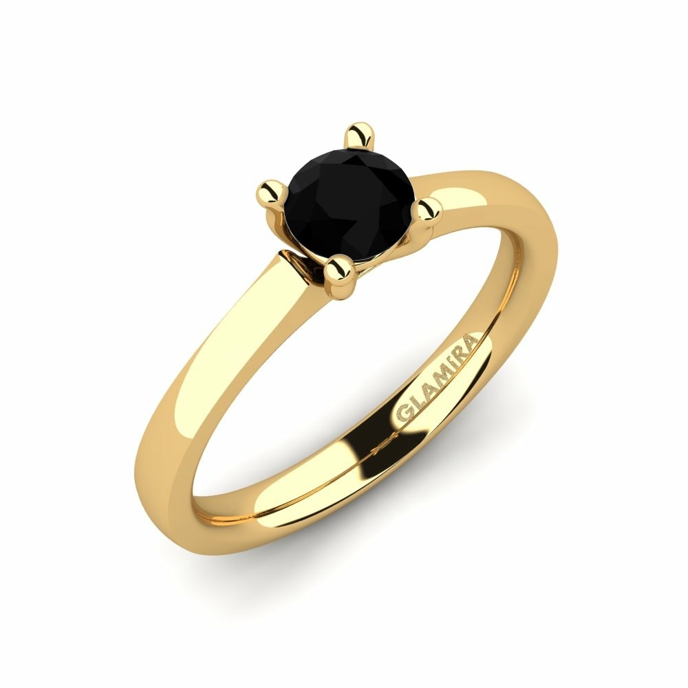 Classic Solitaire Engagement Rings Ersilia 0.5 Crt 585 Yellow Gold Black Diamond
