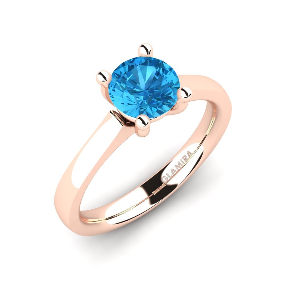 14k Oro Rosa Topacio azul Anillo de compromiso Ersilia 1.0 crt