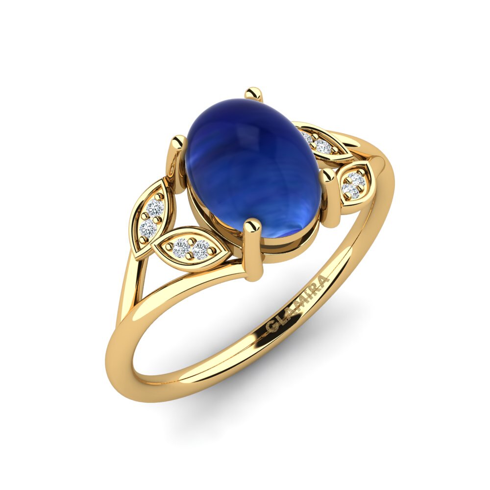 18k Oro Amarillo Zafiro Cabujón Anillo Ervette