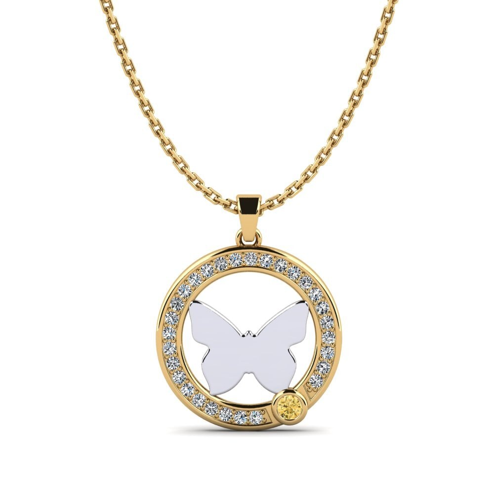 9k Oro Amarillo & Blanco Diamante Amarillo Colgante de Mujer Eryth