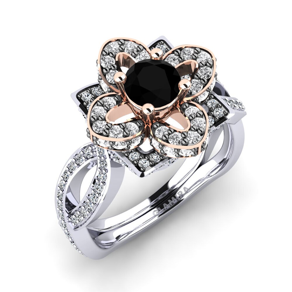 9ct White & Rose Gold Black Onyx Engagement Ring Essie