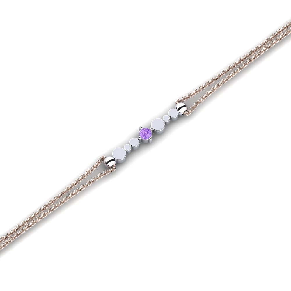 9ct Rose & White Gold Amethyst Women's Bracelet Estate