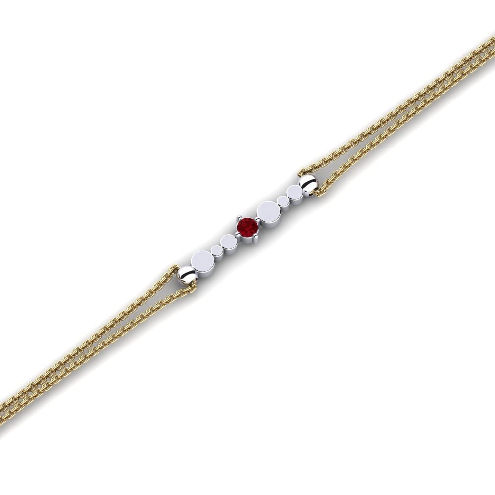 18K Yellow & White Gold Red Zirconia Bracelet Estate