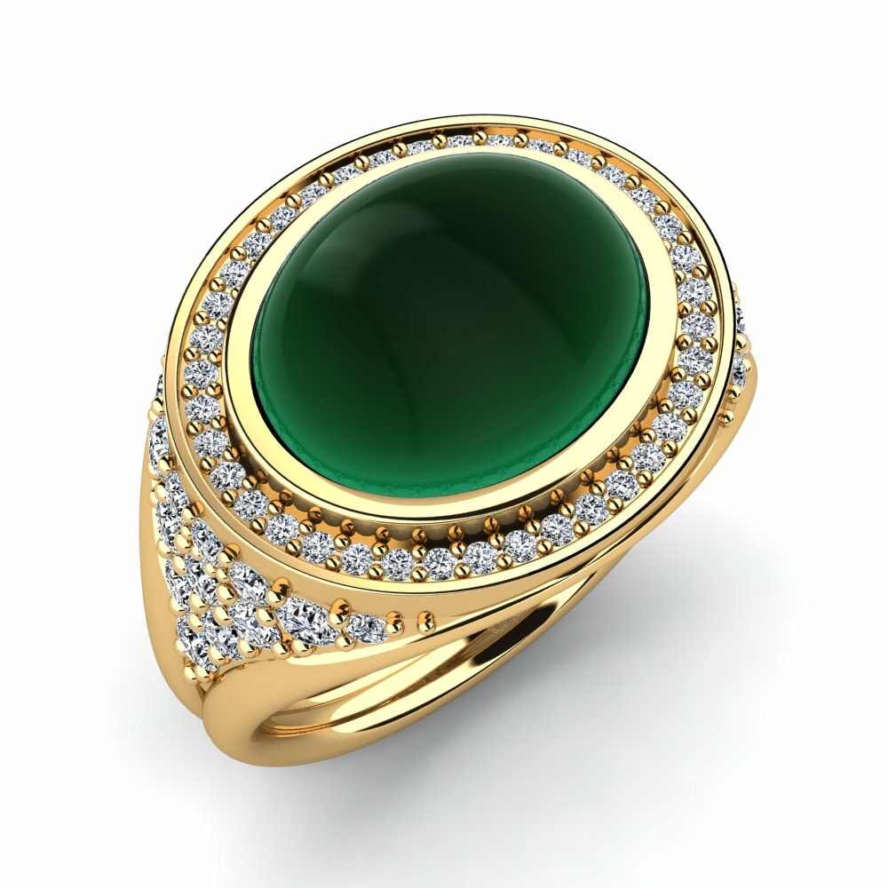 Or Jaune 18k Émeraude Cabochon Bague Estela