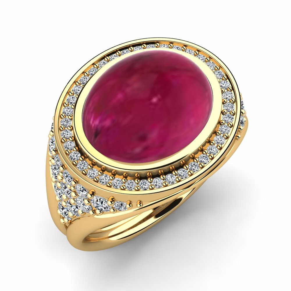Or Jaune 18k Rubis Cabochon Bague Estela
