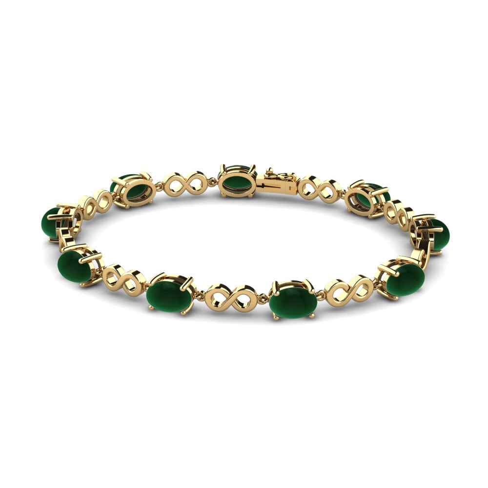 14k Oro Amarillo Esmeralda Cabujón Pulsera de Mujer Estell