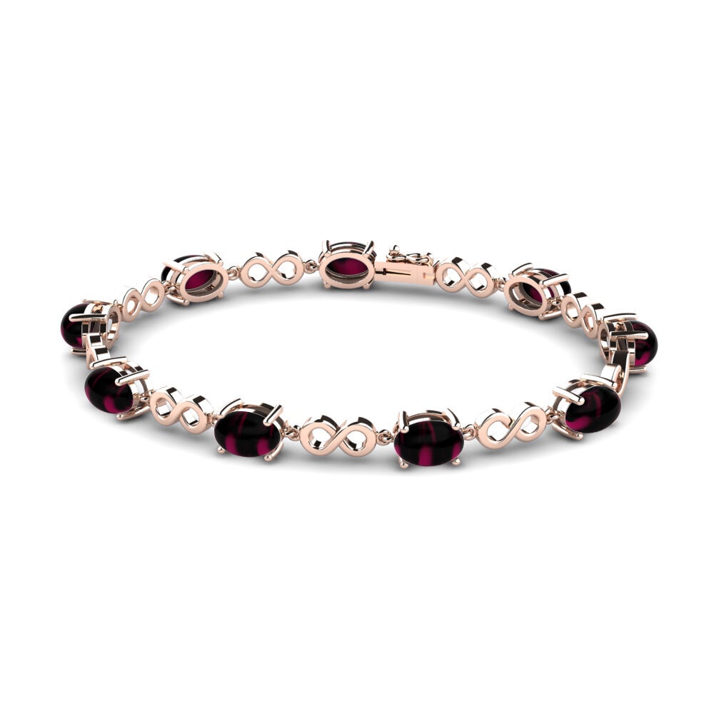 9k Oro Rosa Granate Rhodolite Cabujón Pulsera de Mujer Estell