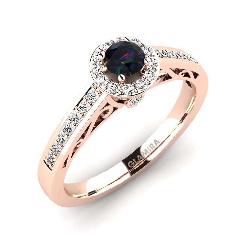 18k Oro Rosa Opalo Negro Anillo de compromiso Estelle
