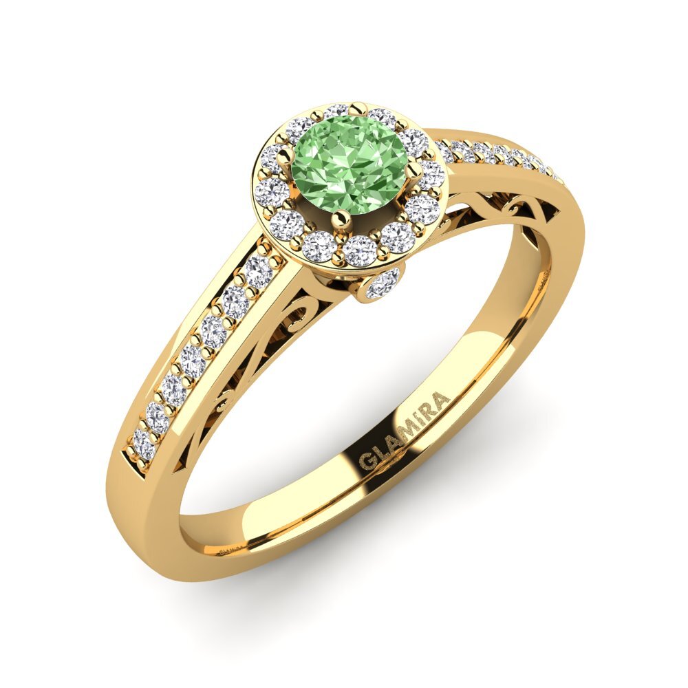 Gelbgold 375 Grüner Diamant Verlobungsring Estelle