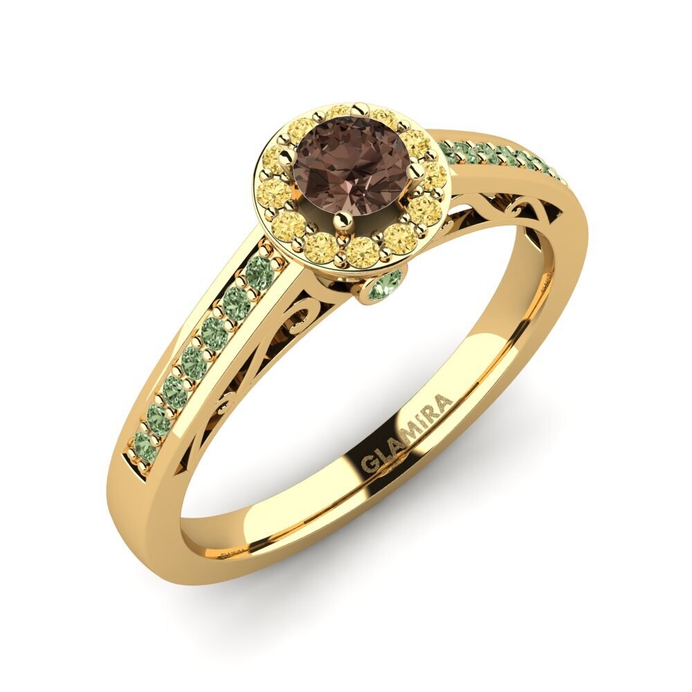 18k Oro Amarillo Cuarzo humo Anillo de compromiso Estelle