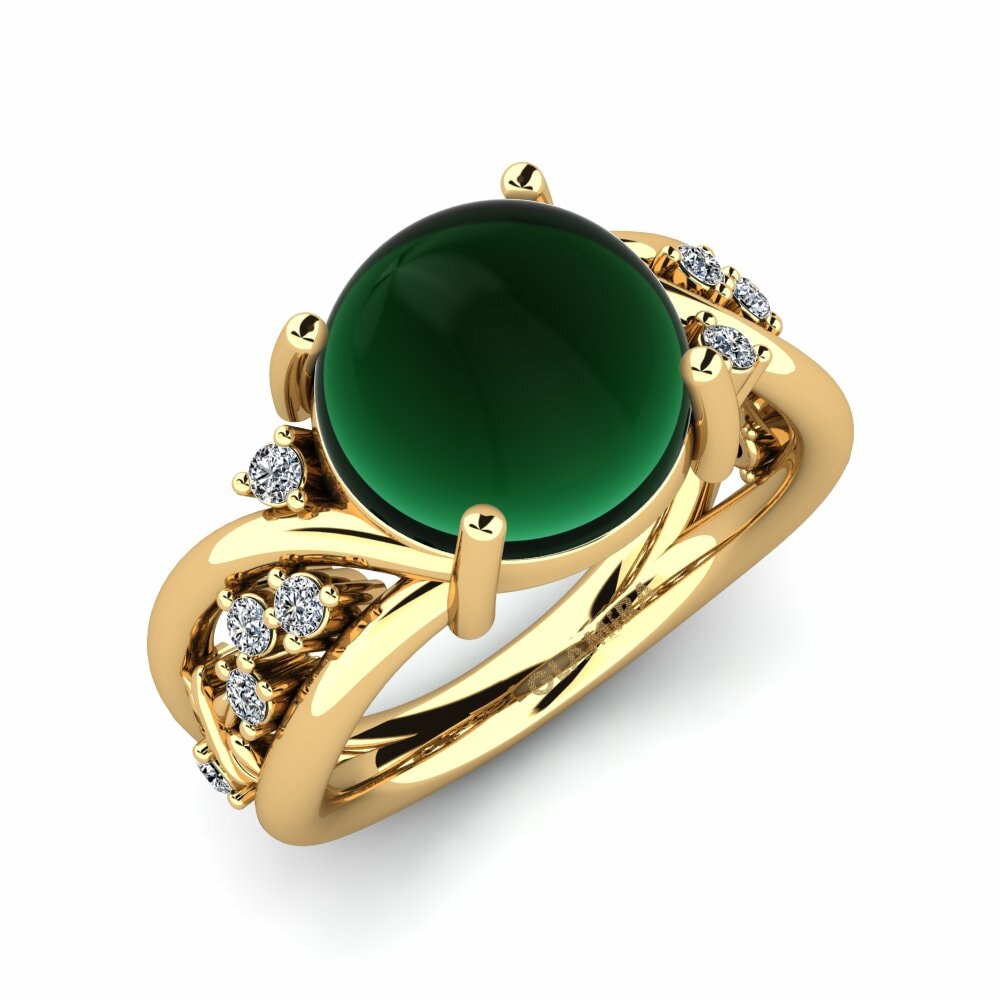 Or Jaune 18k Émeraude Cabochon Bague Estera