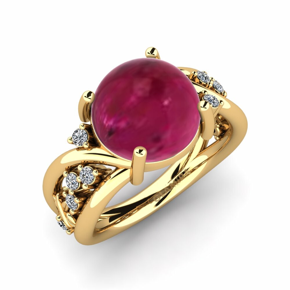 Or Jaune 18k Rubis Cabochon Bague Estera