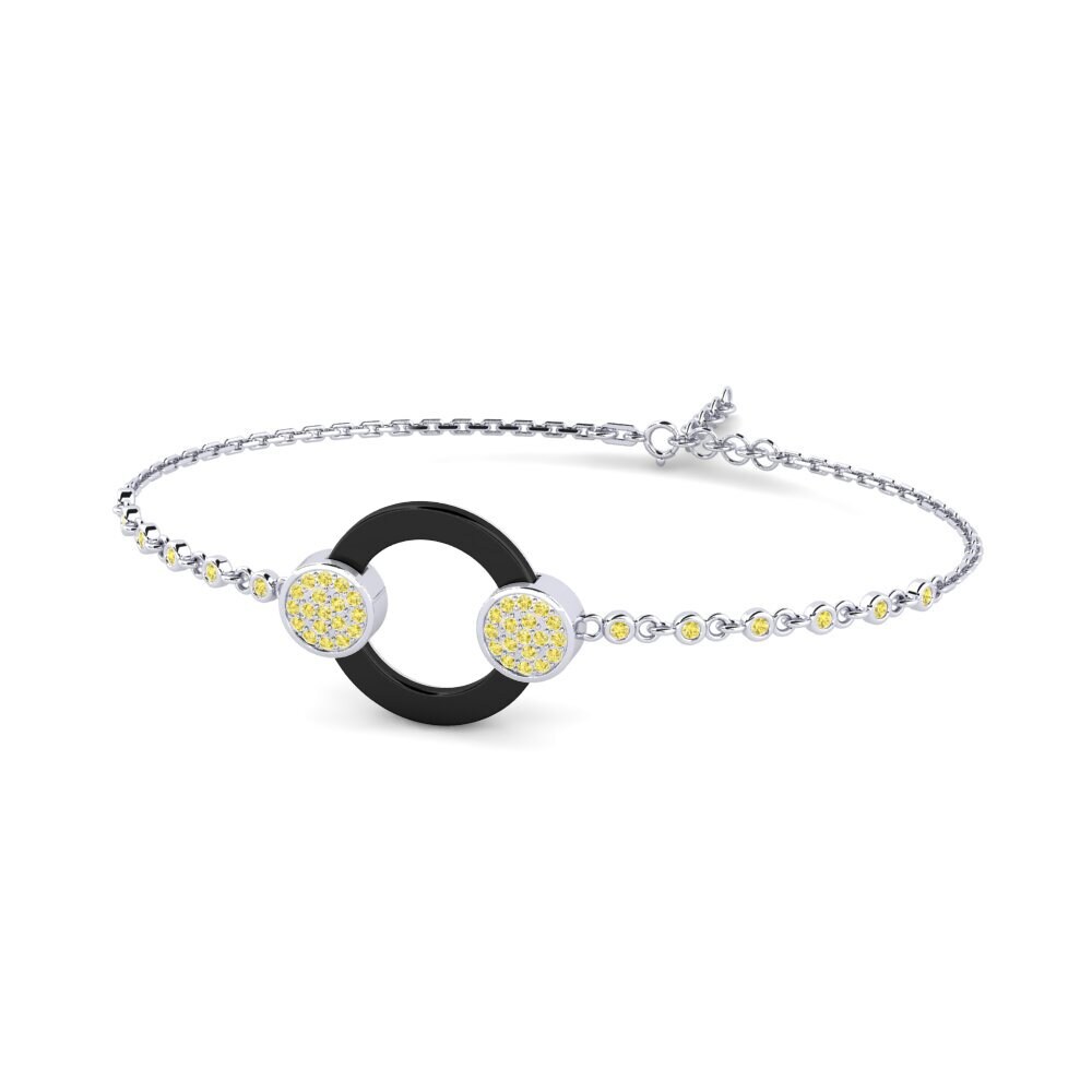 9k Oro blanco Zafiro amarillo Pulsera de Mujer Esya