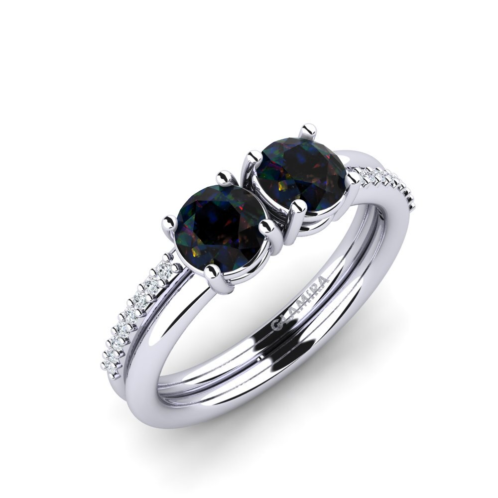 White Silver Black Opal Ring Etheldra