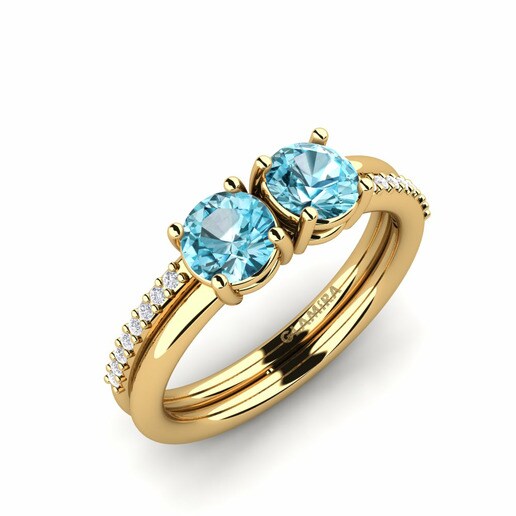 Anillo Etheldra Oro Amarillo 585 & Circón Azul & Cristal de Swarovski