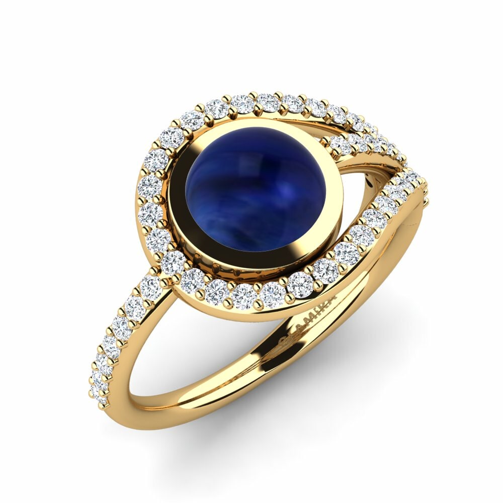 18k Oro Amarillo Zafiro Cabujón Anillo Etheldreda