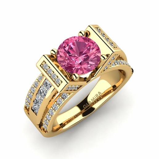 Ring Ethella 585 Yellow Gold & Pink Tourmaline & Swarovski Crystal