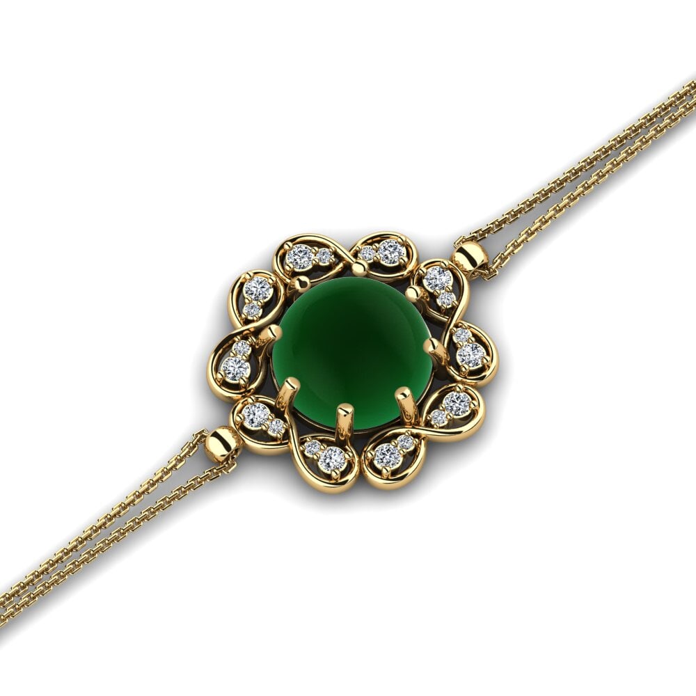 14k Oro Amarillo Esmeralda Cabujón Pulsera de Mujer Etta