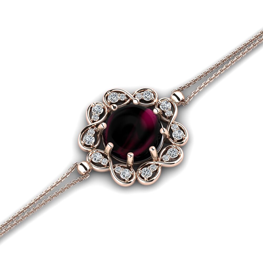 9k Oro Rosa Granate Rhodolite Cabujón Pulsera de Mujer Etta