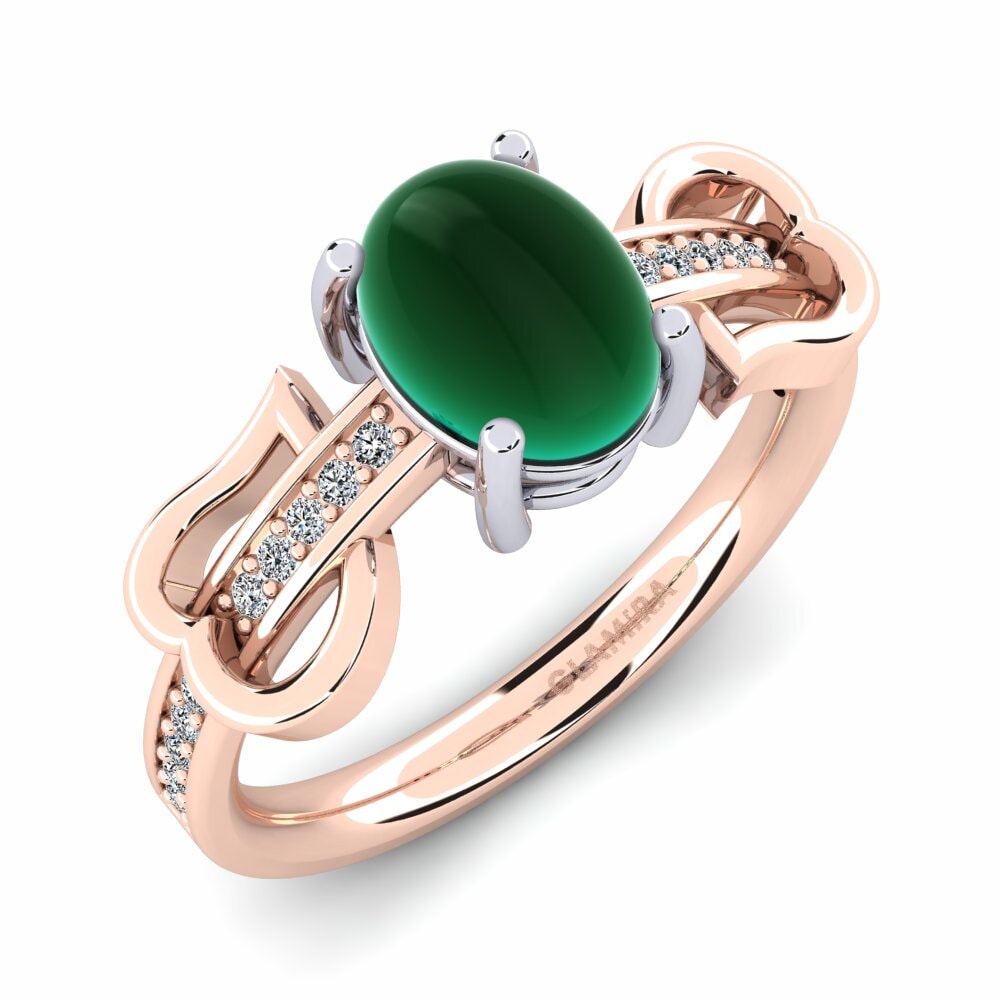 Or Rose& Blanc 18k Émeraude Cabochon Bague Eufemiya