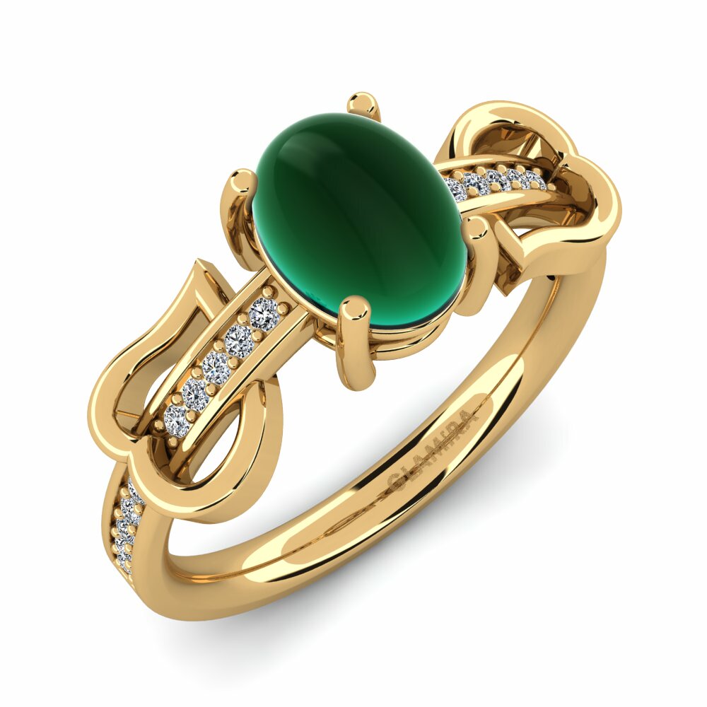 Or Jaune 18k Émeraude Cabochon Bague Eufemiya