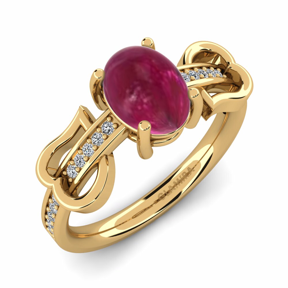 Or Jaune 18k Rubis Cabochon Bague Eufemiya