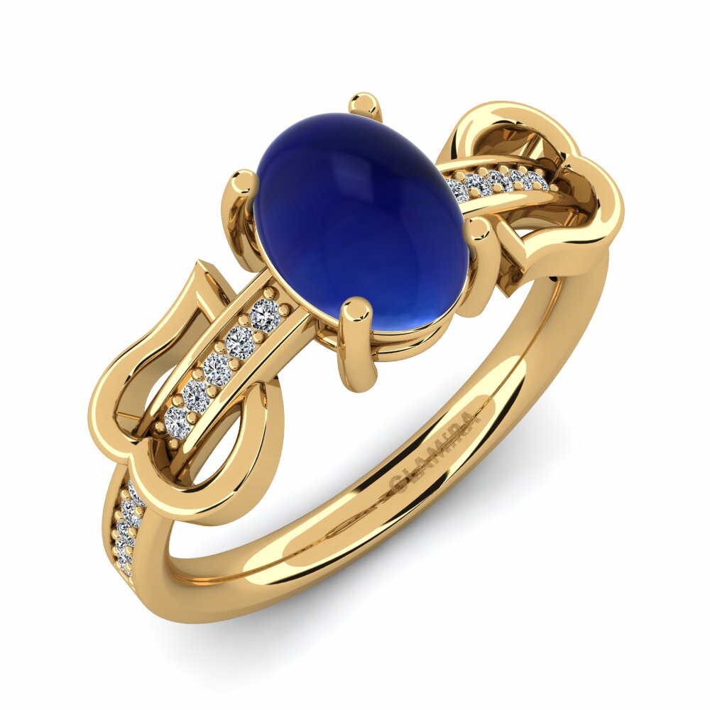 Or Jaune 18k Saphir Cabochon Bague Eufemiya