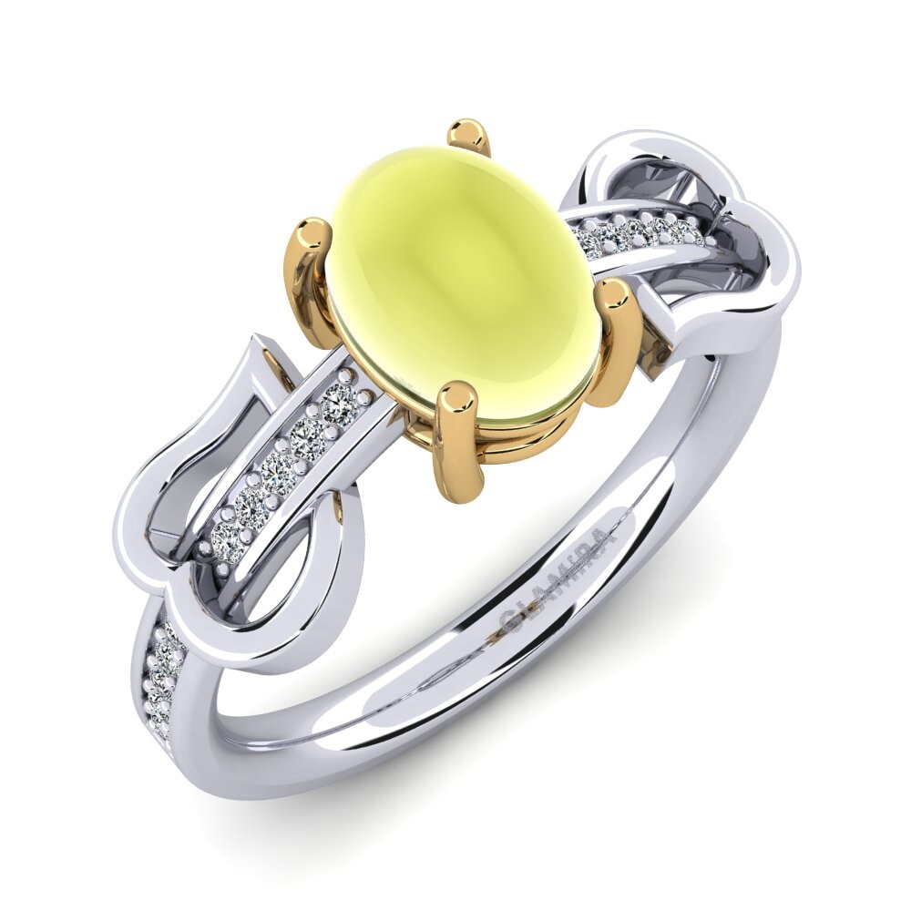 Or Blanc & Jaune 14k Topaze Citron Cabochon Bague Eufemiya