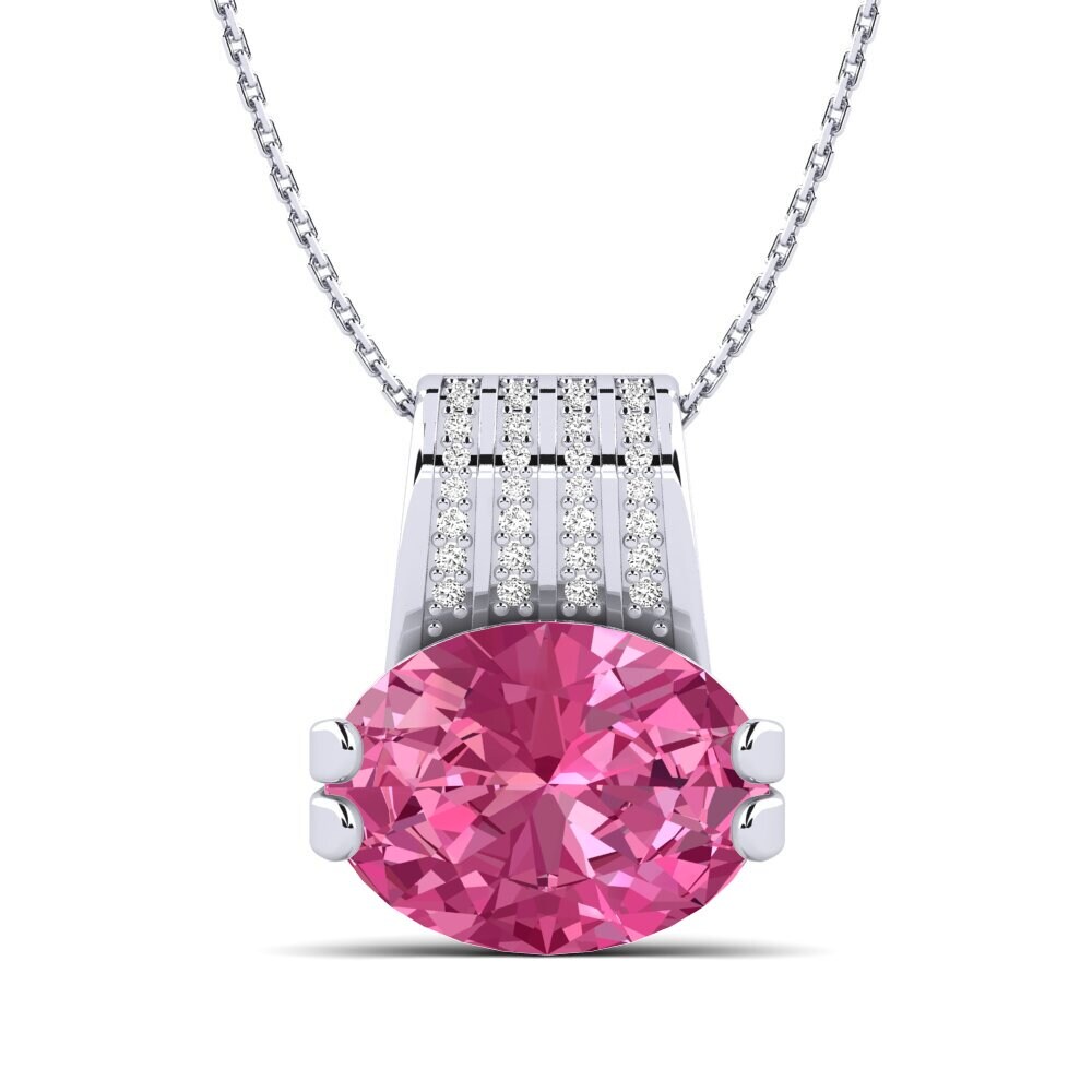 14k Oro Blanco Turmalina rosa Colgante de Mujer Euterpe