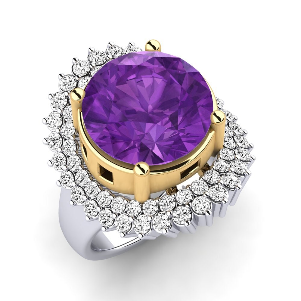 14k Oro Blanco & Amarillo Amatista Anillo Evan