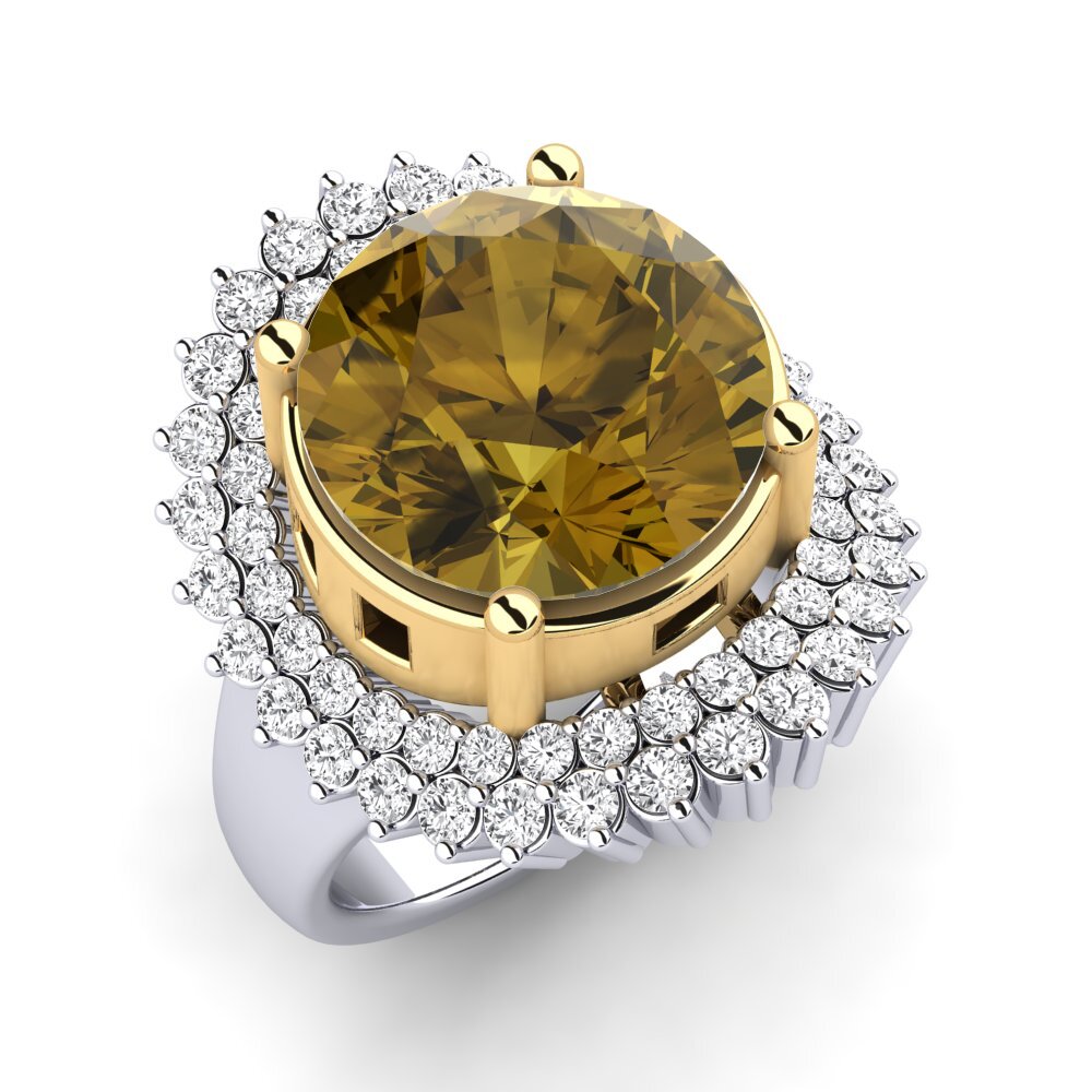 Or Blanc & Jaune 9k Zircon Brun Bague Evan