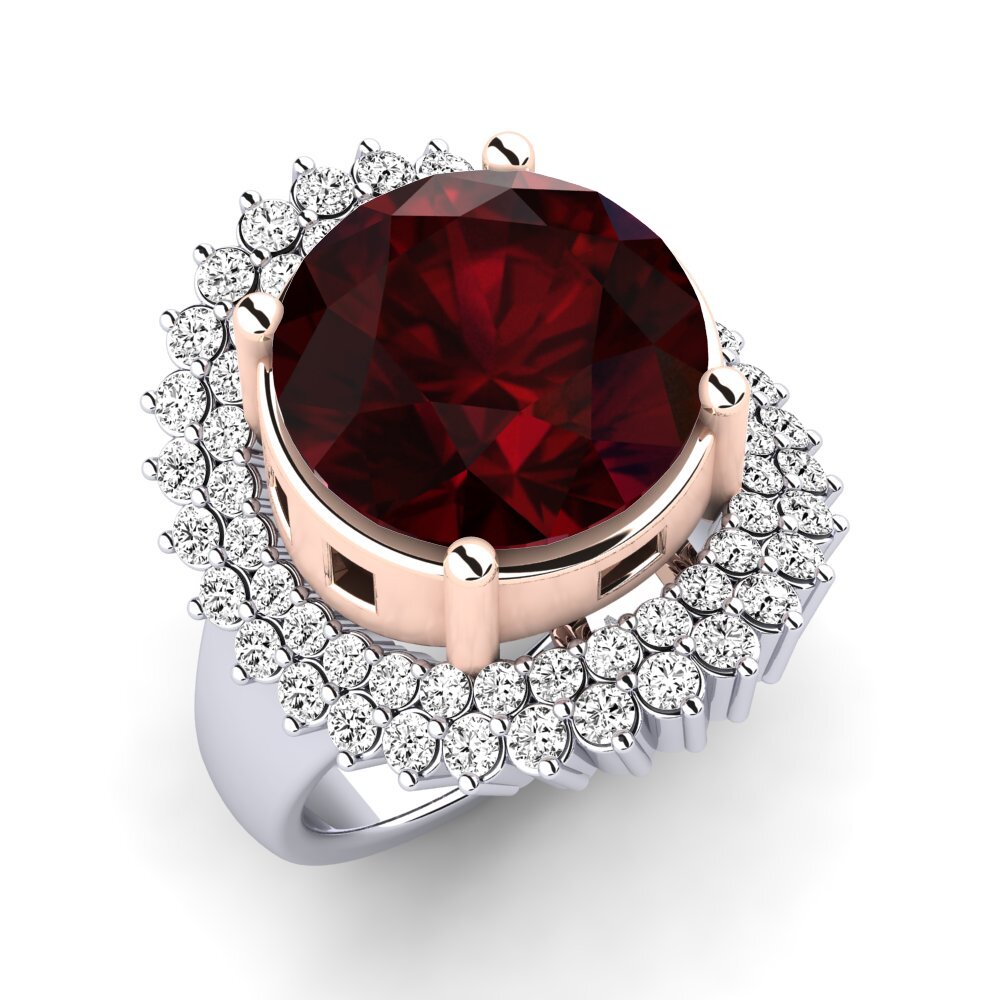 18k Oro Blanco & Rosa Granate Anillo Evan