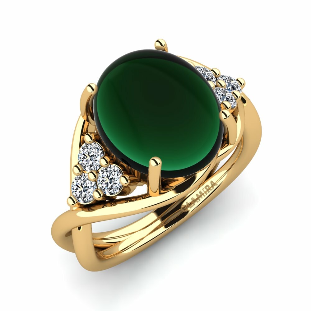 Or Jaune 18k Émeraude Cabochon Bague Evana