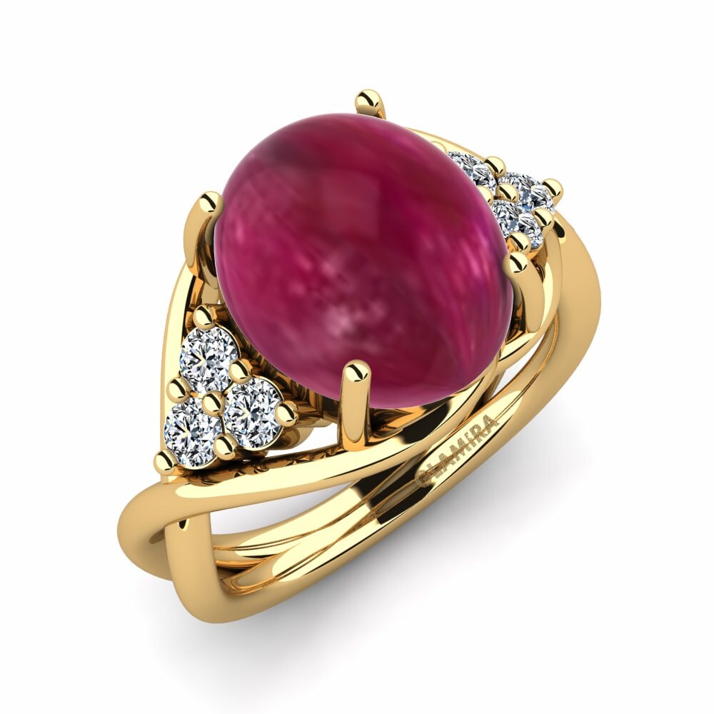 Or Jaune 18k Rubis Cabochon Bague Evana