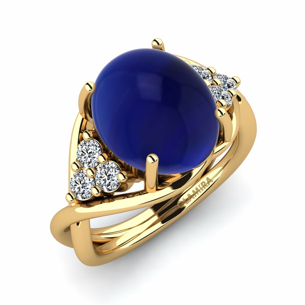 Or Jaune 18k Saphir Cabochon Bague Evana