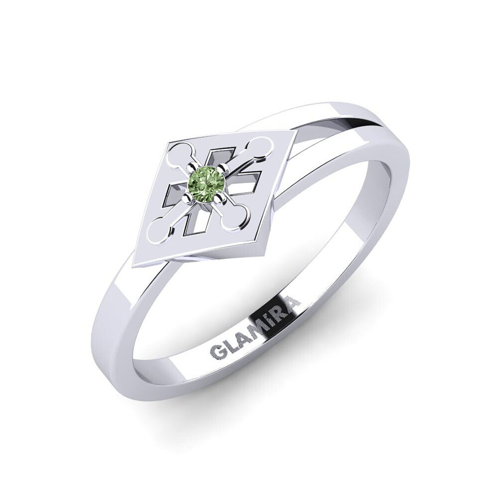 14k Oro Blanco Diamante Verde Anillo Evanina