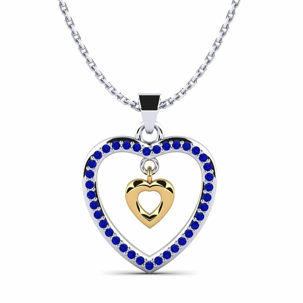 Vàng Trắng-Vàng 9K Đá Sapphire Mặt dây chuyền nữ Evanthia