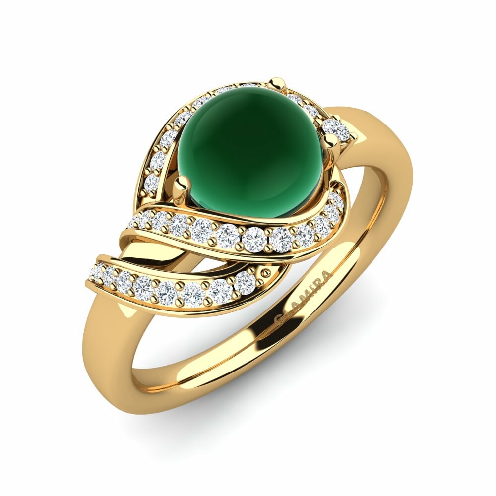 Or Jaune 18k Émeraude Cabochon Bague Evelia