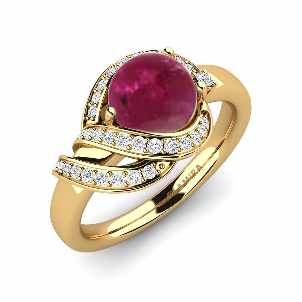 Or Jaune 18k Rubis Cabochon Bague Evelia