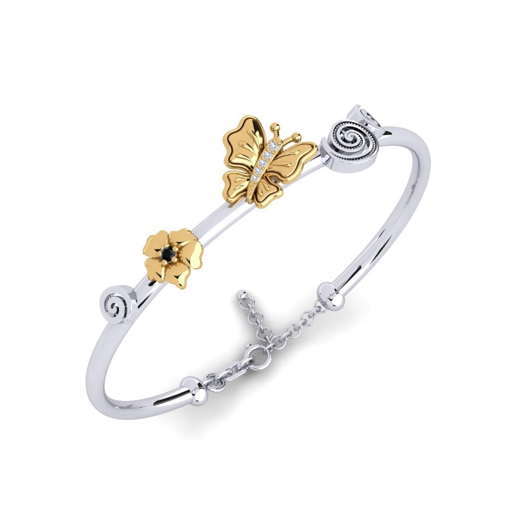 9ct White & Yellow Gold Black Diamond Women's Bangle Everly
