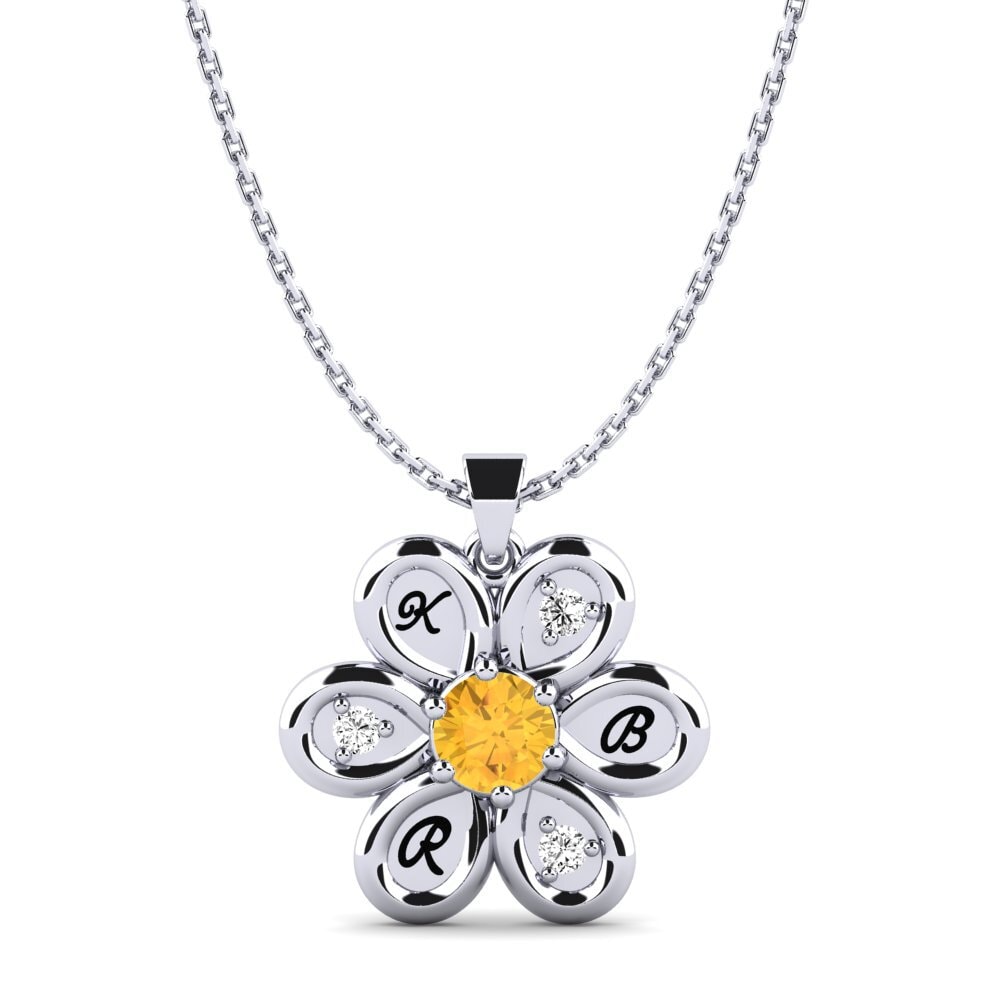 14k Oro Blanco Citrino Colgante de Mujer Evette