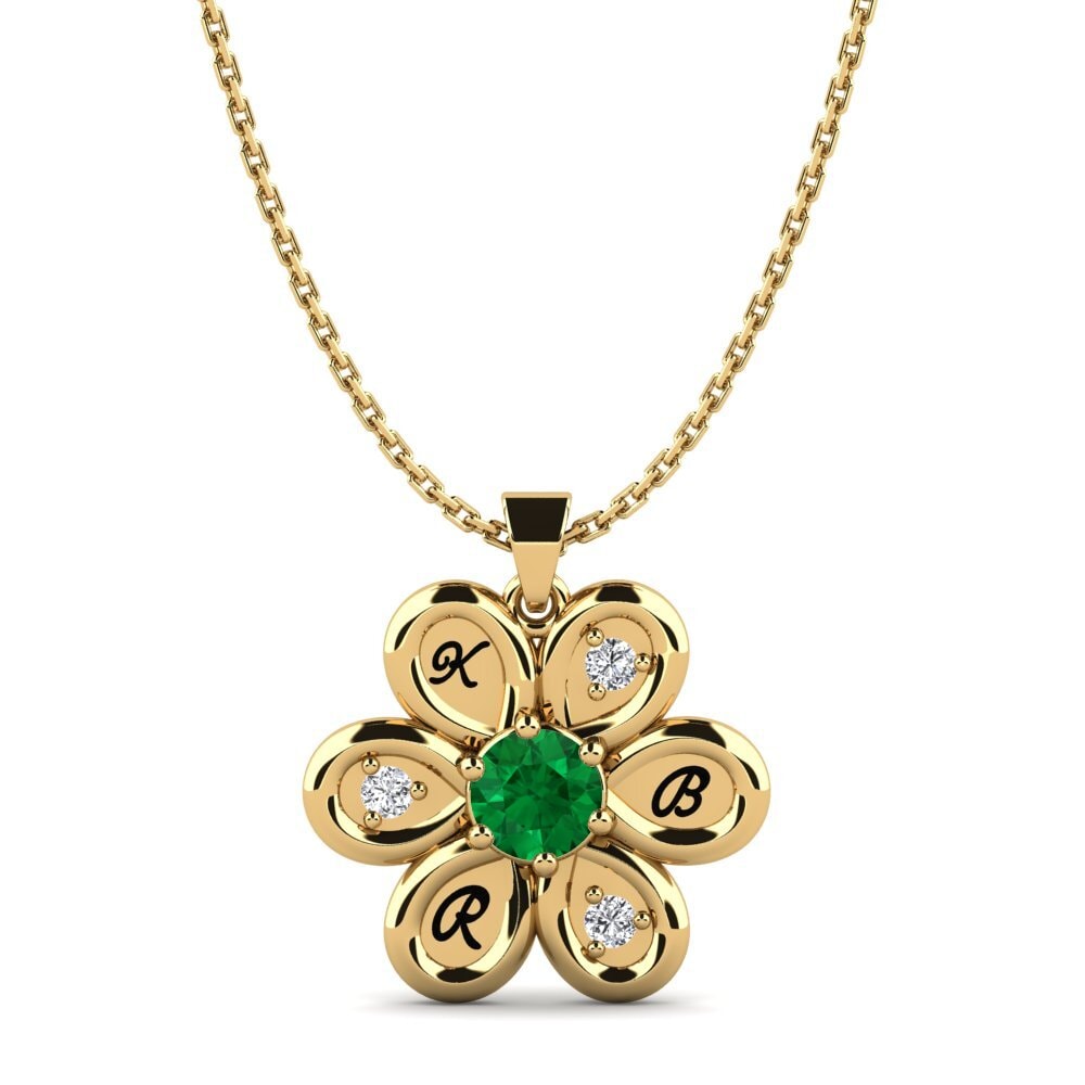 14k Oro Amarillo Esmeralda (creada en laboratorio) Colgante de Mujer Evette