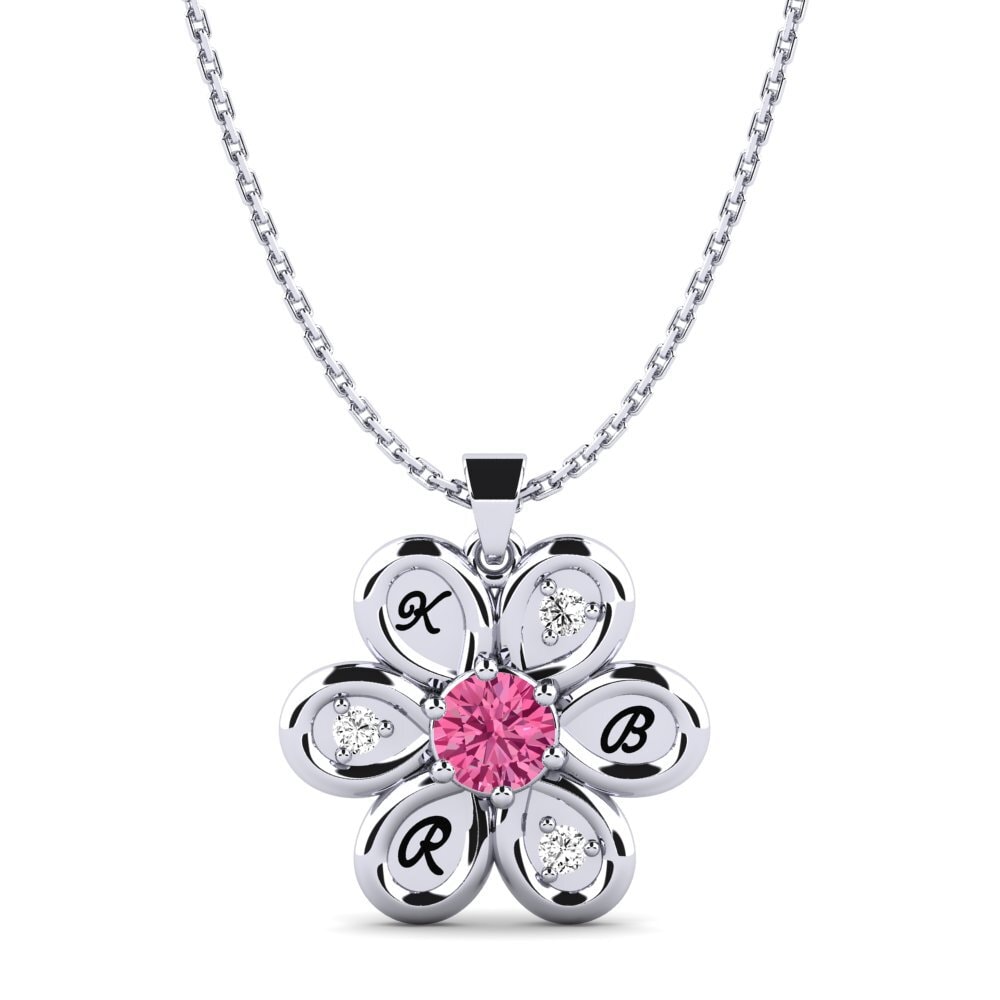 14k Oro Blanco Turmalina rosa Colgante de Mujer Evette