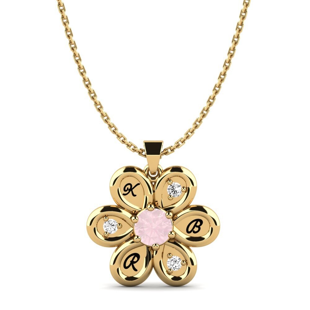 14k Oro Amarillo Cuarzo rosa Colgante de Mujer Evette