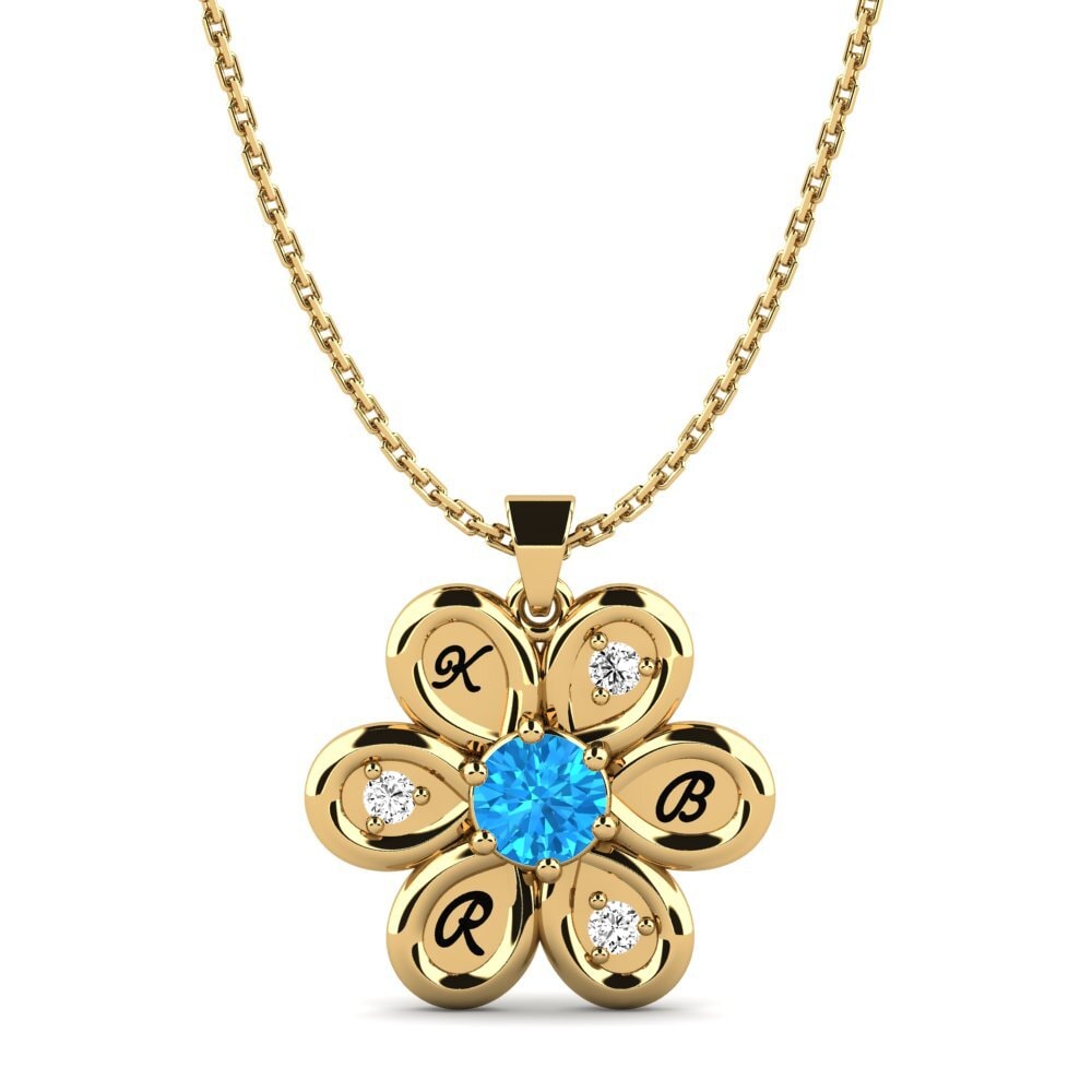 14k Oro Amarillo Topacio azul Colgante de Mujer Evette