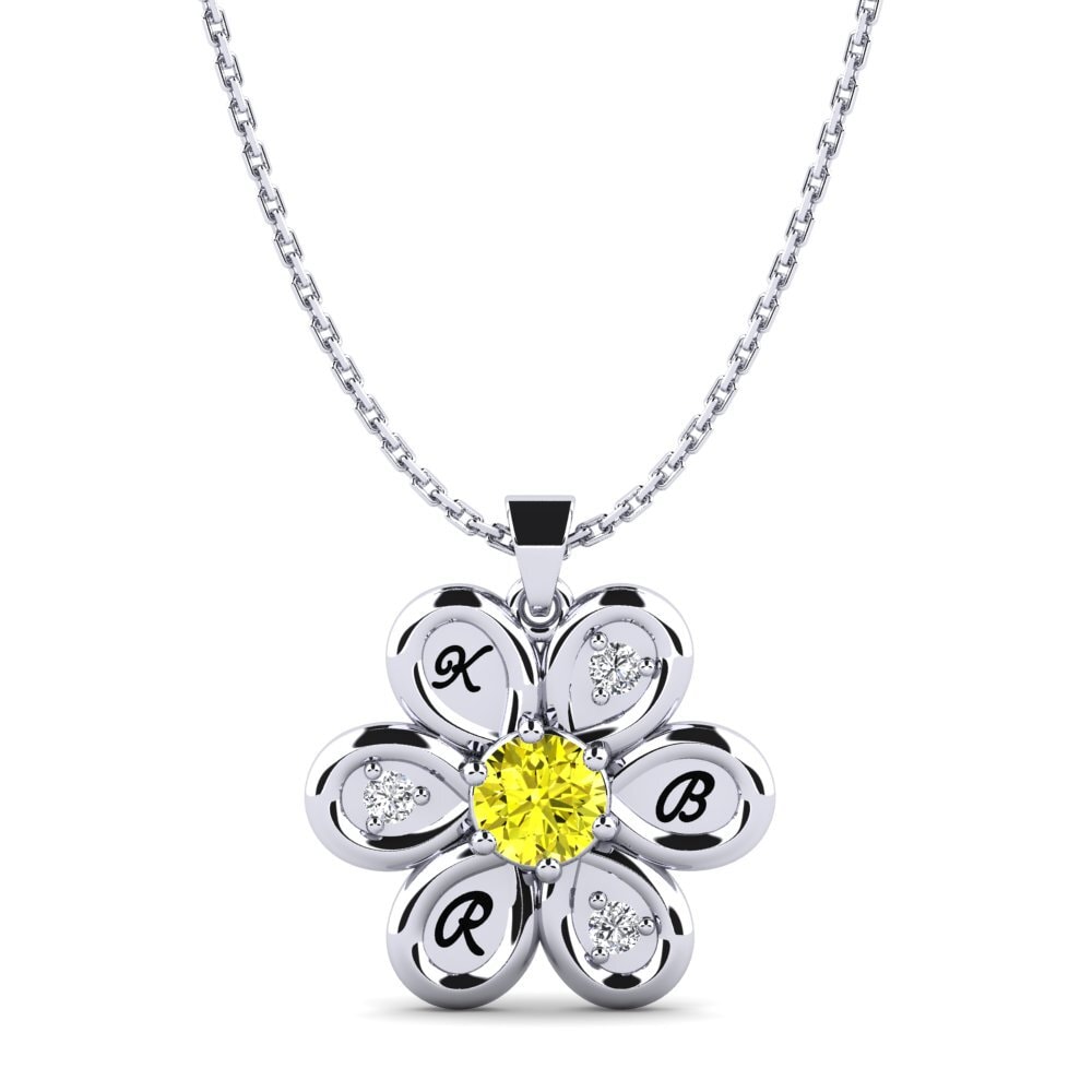 14k Oro Blanco Diamante Amarillo Colgante de Mujer Evette