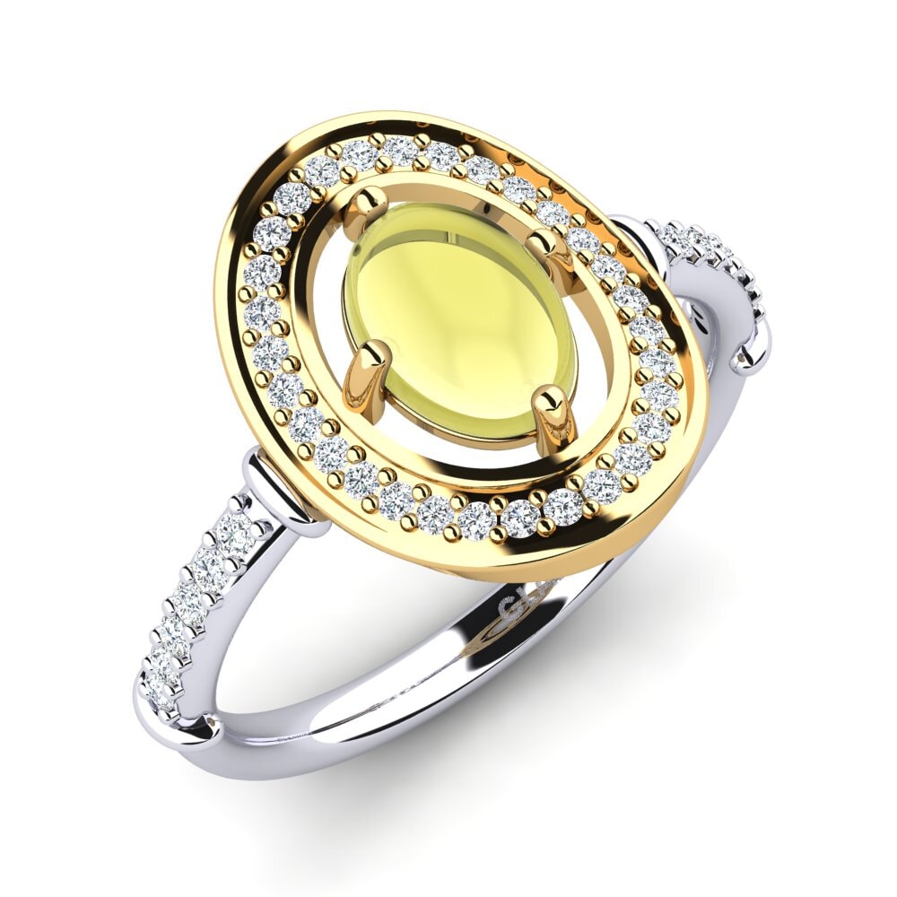 Or Blanc & Jaune 14k Topaze Citron Cabochon Bague Evonna