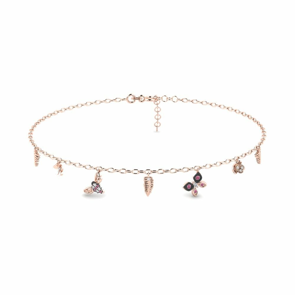 Marquise 0.128 Carat Rhodolite Garnet 14k Rose Gold with Black Rhodium Women's Anklet Exclusionary