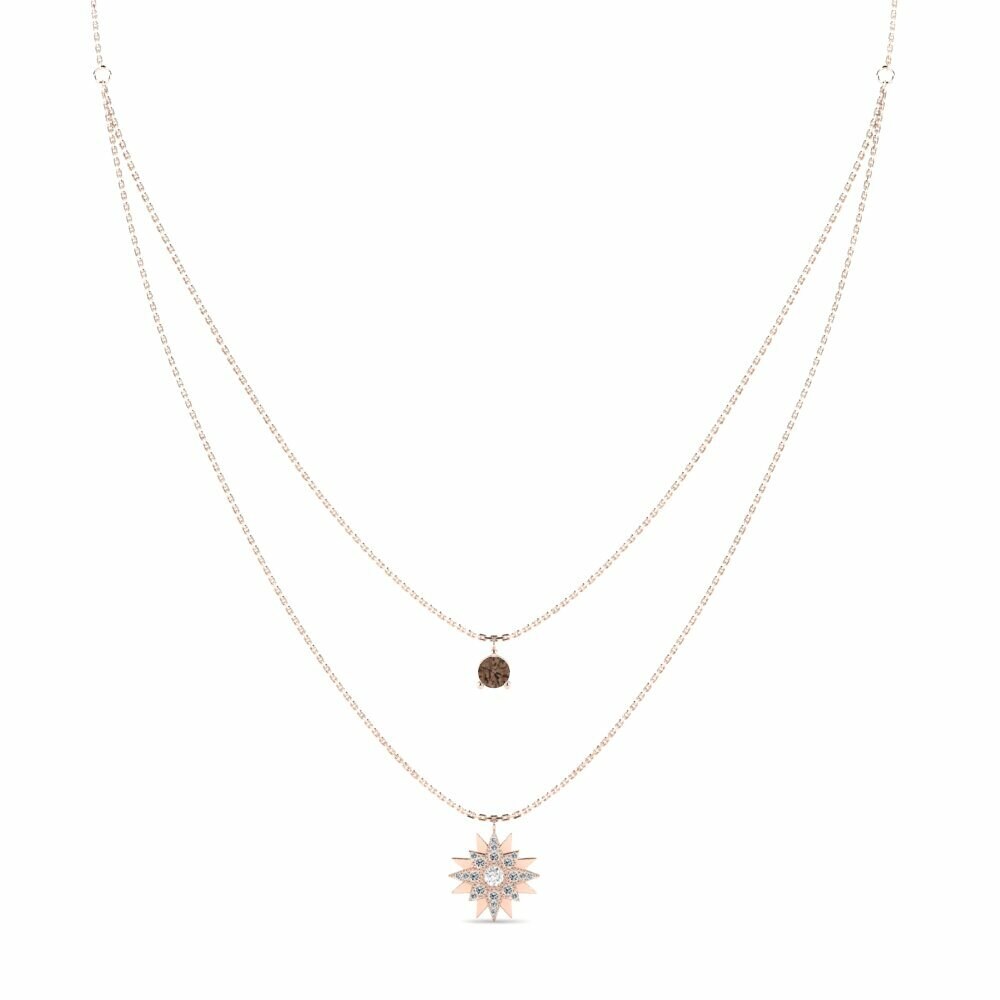 Dây chuyền Vàng Hồng 9K Đá Thạch Anh Khói Layering